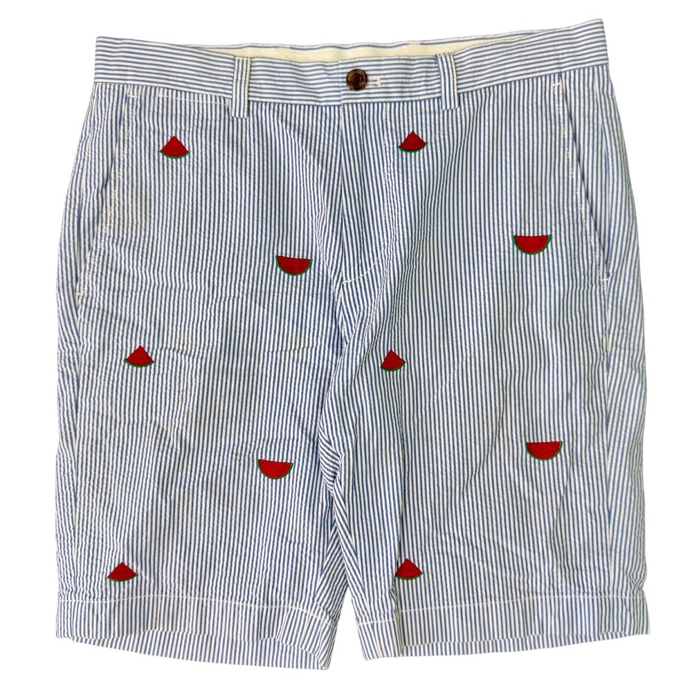 Brooks Brothers Shorts 32‎ Blue White Seersucker Watermelon Preppy Casual 10"